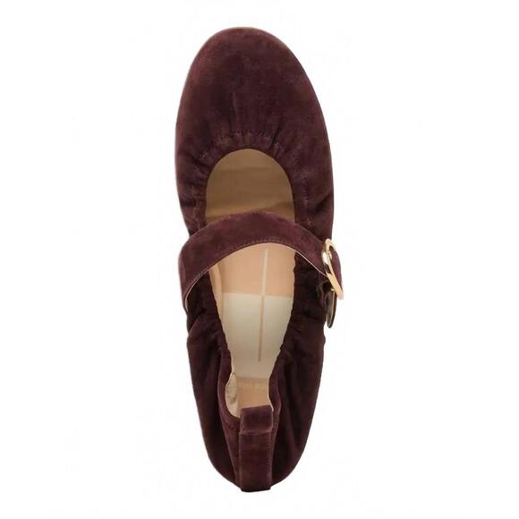 NEW DOLCE VITA women's caely buckle ballet flats in mulberry suede